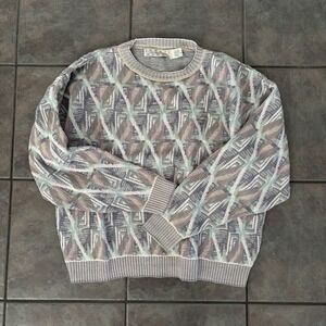 Vtg Mens Multicolor Pastel Crew Neck Pullover Sweater L Grandcore Easter core